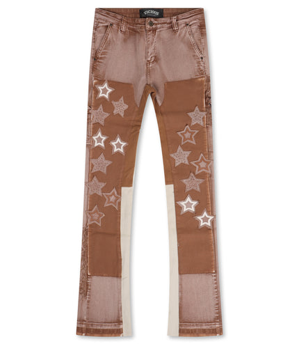 Vicious Denim Carpenter Flare Denim W/ Star & Rhinestone Details - Brown