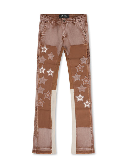 Vicious Denim Carpenter Flare Denim W/ Star & Rhinestone Details - Brown