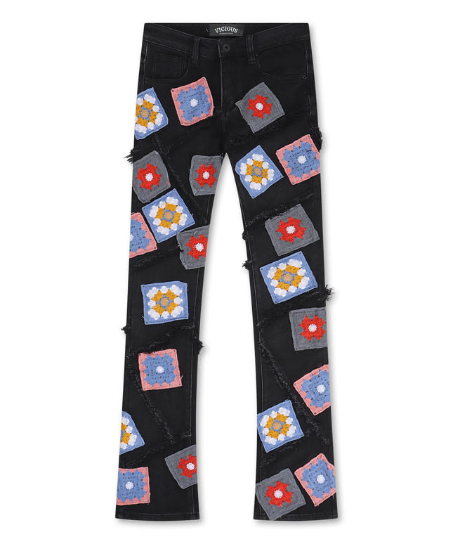 Vicious Denim Crochette Flower Patch Flare Denim