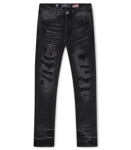 Damati Distressed Slim Fit Stretch Jeans - Black Washed