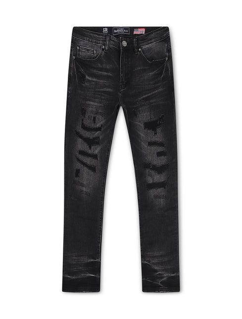 Damati Distressed Slim Fit Stretch Jeans - Black Washed