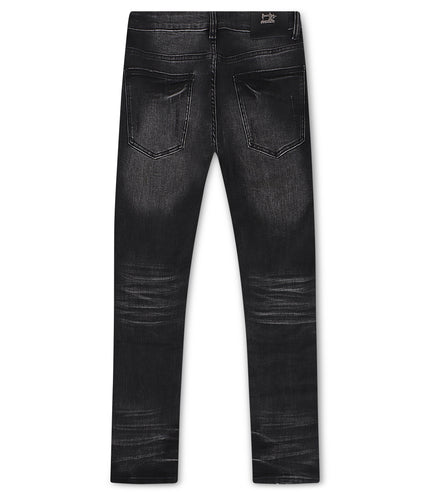 Damati Distressed Slim Fit Stretch Jeans - Black Washed