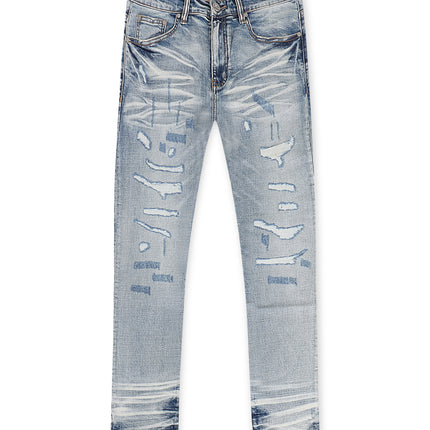 Damati  Distressed Slim Fit Stretch Jeans - Light Blue