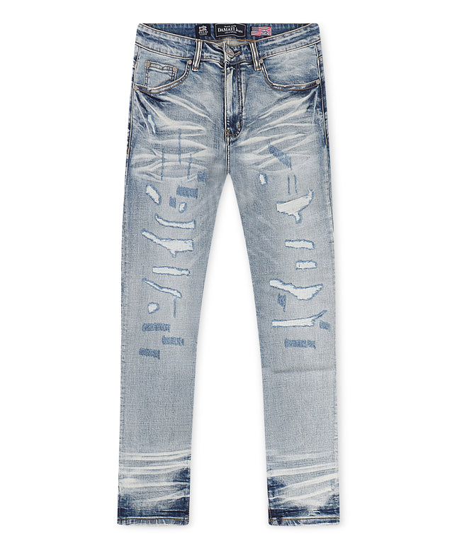 Damati  Distressed Slim Fit Stretch Jeans - Light Blue