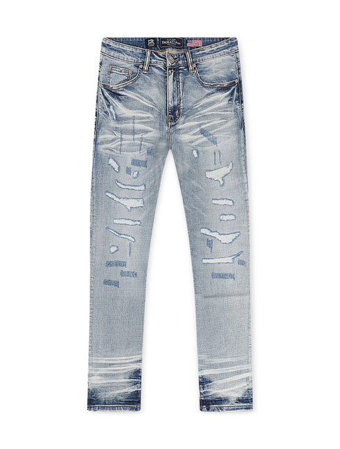 Damati  Distressed Slim Fit Stretch Jeans - Light Blue