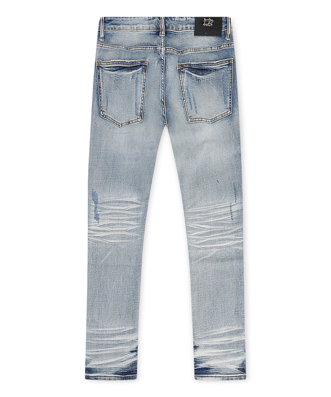 Damati  Distressed Slim Fit Stretch Jeans - Light Blue