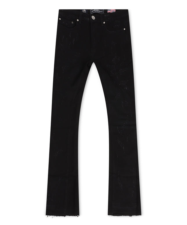 Damati  Distressed Stacked Fit Stretch Jeans - Black Washed