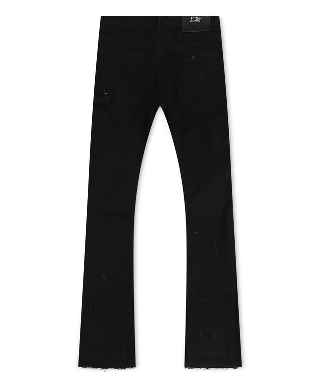 Damati  Distressed Stacked Fit Stretch Jeans - Black Washed