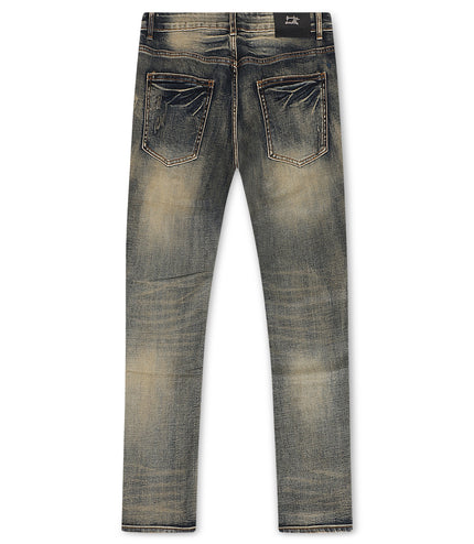 Damati  Distressed Slim Fit Stretch Jeans - Tan Blue