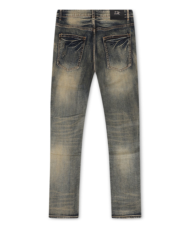 Damati  Distressed Slim Fit Stretch Jeans - Tan Blue