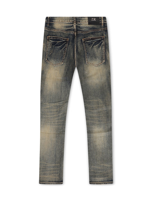 Damati  Distressed Slim Fit Stretch Jeans - Tan Blue