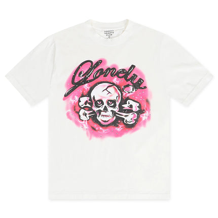 Lonely Hearts Crossbones Rhinestone Premium Tee - Off White