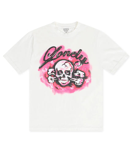 Lonley Hearts Crossbones Rhinestone Premium Tee - Off White