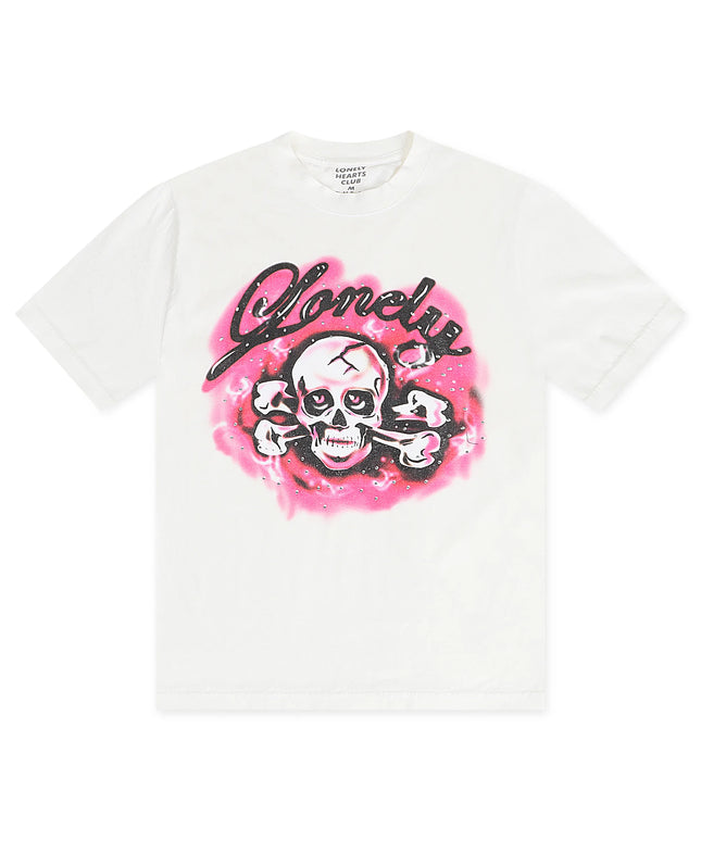 Lonely Hearts Crossbones Rhinestone Premium Tee - Off White
