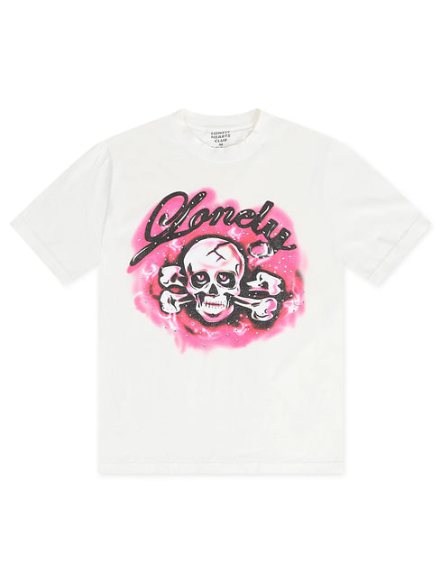 Lonley Hearts Crossbones Rhinestone Premium Tee - Off White