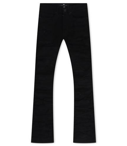 Jordan Craig  Pleated Side Seam Shredded Stacked Jean - Jet Black