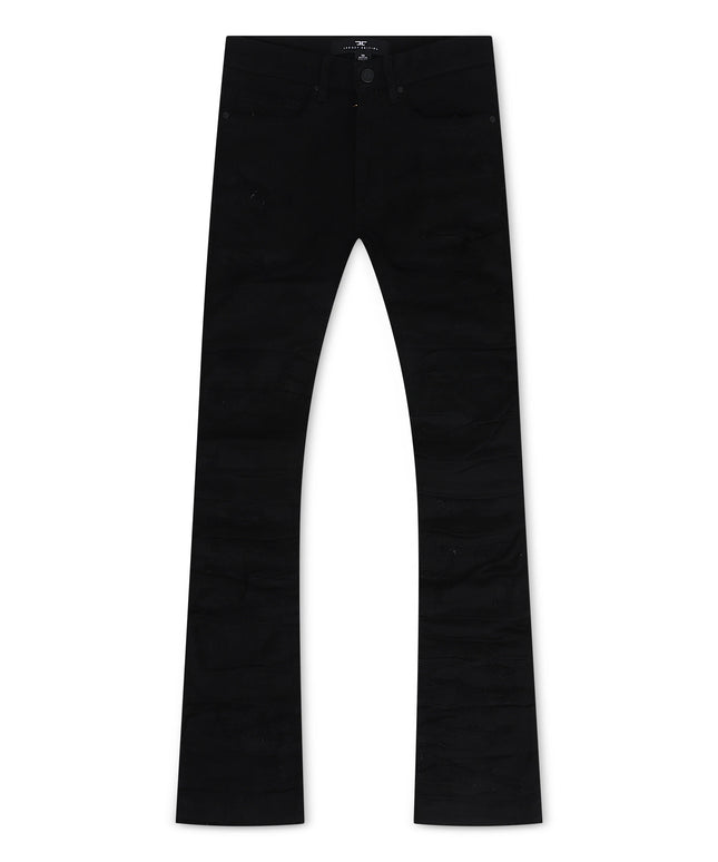 Jordan Craig  Pleated Side Seam Shredded Stacked Jean - Jet Black