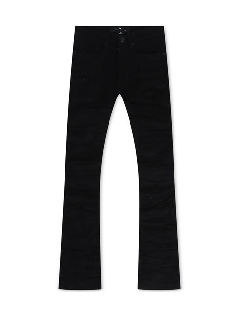 Jordan Craig  Pleated Side Seam Shredded Stacked Jean - Jet Black