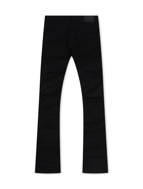 Jordan Craig  Pleated Side Seam Shredded Stacked Jean - Jet Black