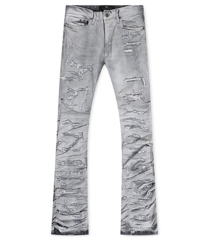 Jordan Craig  Pleated Side Seam Shredded Stacked Jean - Arctic Grey