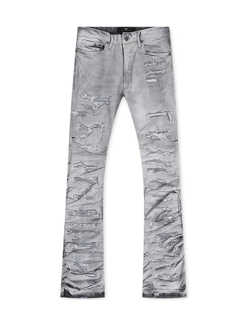 Jordan Craig  Pleated Side Seam Shredded Stacked Jean - Arctic Grey