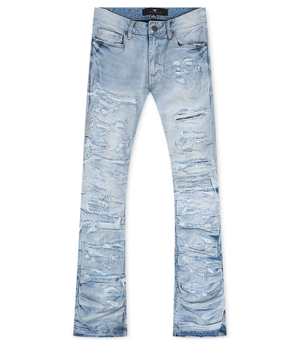 Jordan Craig  Pleated Side Seam Shredded Stacked Jean - Ice Blue