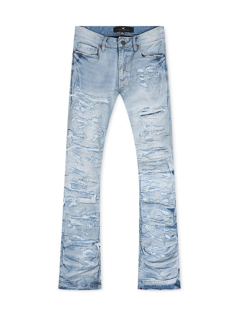 Jordan Craig  Pleated Side Seam Shredded Stacked Jean - Ice Blue