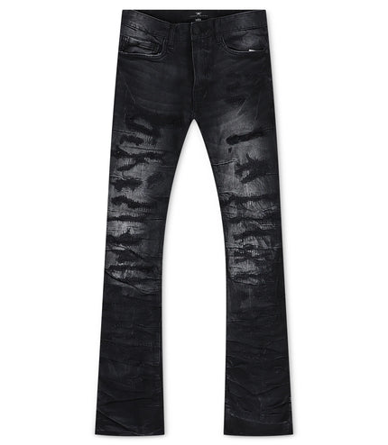 Jordan Craig  Pleated Side Seam Shredded Stacked Jean - Black Shadow