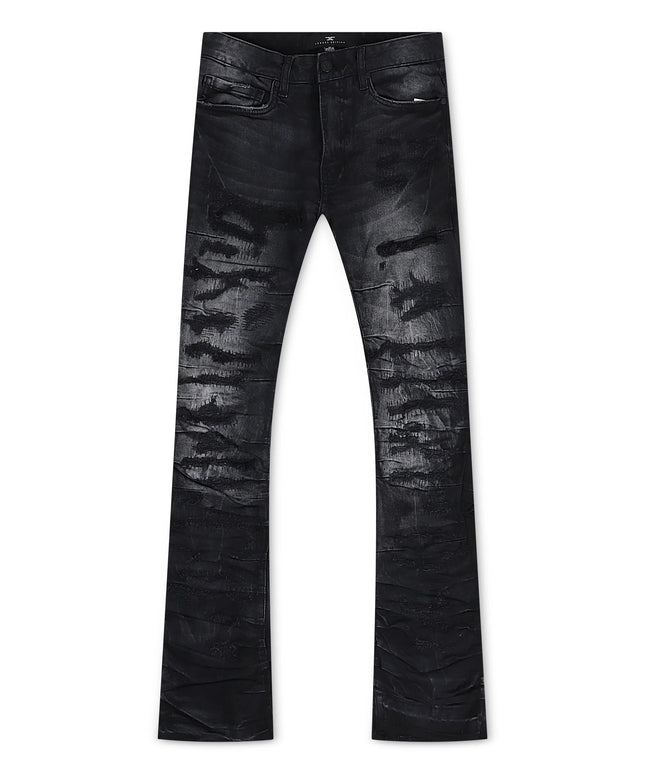 Jordan Craig  Pleated Side Seam Shredded Stacked Jean - Black Shadow