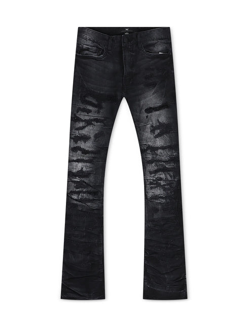 Jordan Craig  Pleated Side Seam Shredded Stacked Jean - Black Shadow