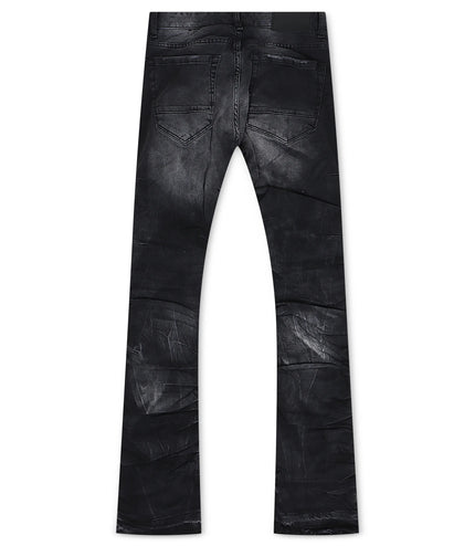 Jordan Craig  Pleated Side Seam Shredded Stacked Jean - Black Shadow