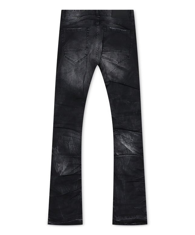 Jordan Craig  Pleated Side Seam Shredded Stacked Jean - Black Shadow