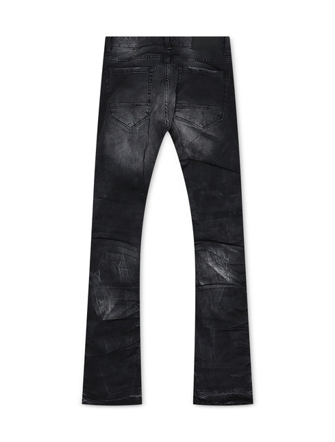 Jordan Craig  Pleated Side Seam Shredded Stacked Jean - Black Shadow