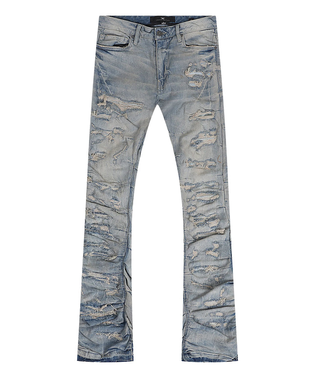 Jordan Craig  Pleated Side Seam Shredded Stacked Jean - Cream Wash
