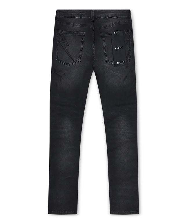 Krome Men's Slim Fit Denim Pants - Black