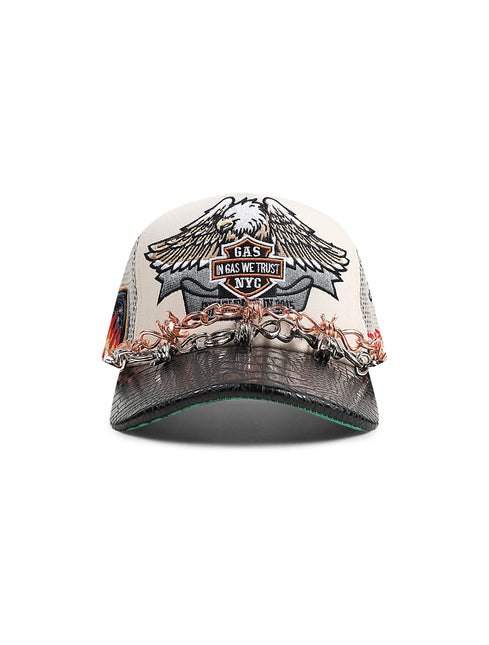 GasNYC Snakeskin Honor The Gas Trucker Hat - Cream