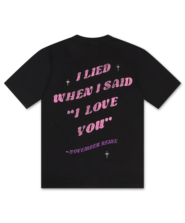 Camiseta de peso pesado del Hotel Reine Heartbreak de noviembre - Negro/Rosa