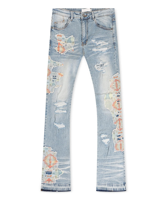 Kdnk Mens Ripped Outer Patch Jeans - Blue