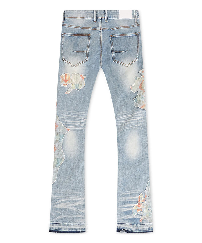 Kdnk Mens Ripped Outer Patch Jeans - Blue