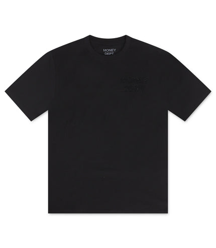 Camiseta negra con diamantes de imitación del Departamento de Dinero