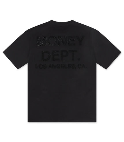 Camiseta negra con diamantes de imitación del Departamento de Dinero
