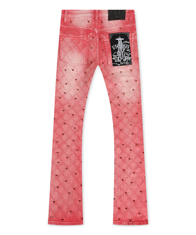 Vicious Denim Rhinestone Flare Jeans - Pink