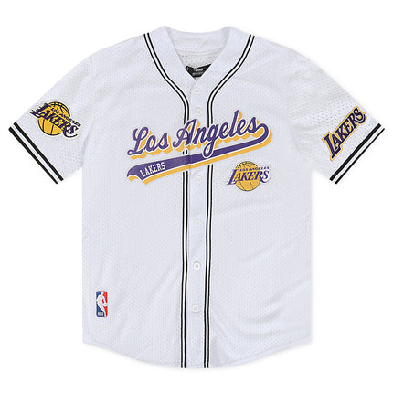 Pro Standard LA Lakers Script Tail Mesh Button Down Shirt - White/Black