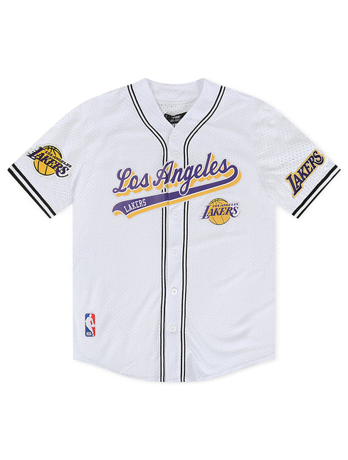 Pro Standard LA Lakers Script Tail Mesh Button Down Shirt - White/Black