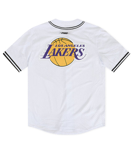 Pro Standard LA Lakers Script Tail Mesh Button Down Shirt - White/Black