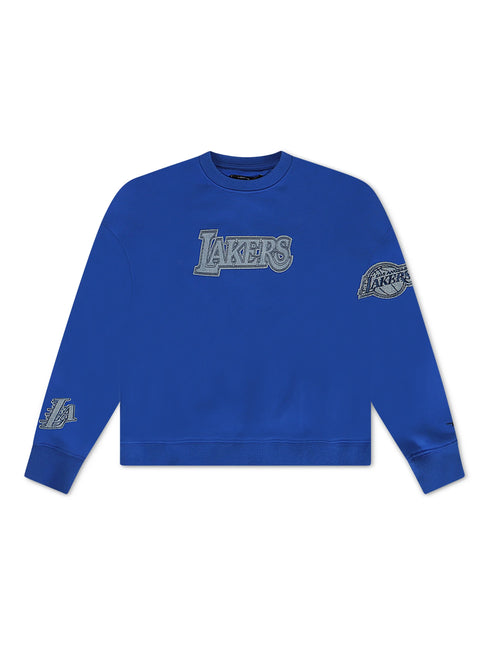 Pro Standard Womens LA Lakers Varsity Blues Cropped Crewneck - Royal Blue