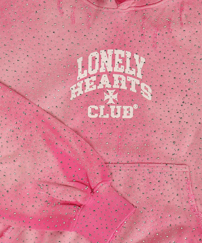 Lonely Hearts All Over Rhinestone Hoodie – Pink