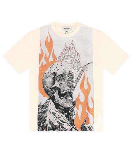 Majestik Mens Rock On Skull Tapestry Jacquard Tee - Eggshell