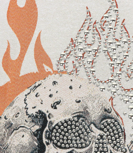 Majestik Mens Rock On Skull Tapestry Jacquard Tee - Eggshell