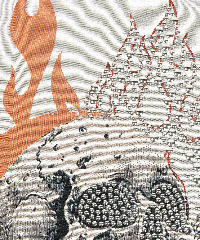 Majestik Mens Rock On Skull Tapestry Jacquard Tee - Eggshell